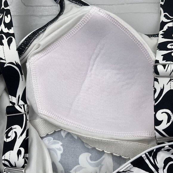 Lands End Swim Top Women 12A Black White Floral Bra Pads Wide Tankini Boho Beach - Picture 5 of 8